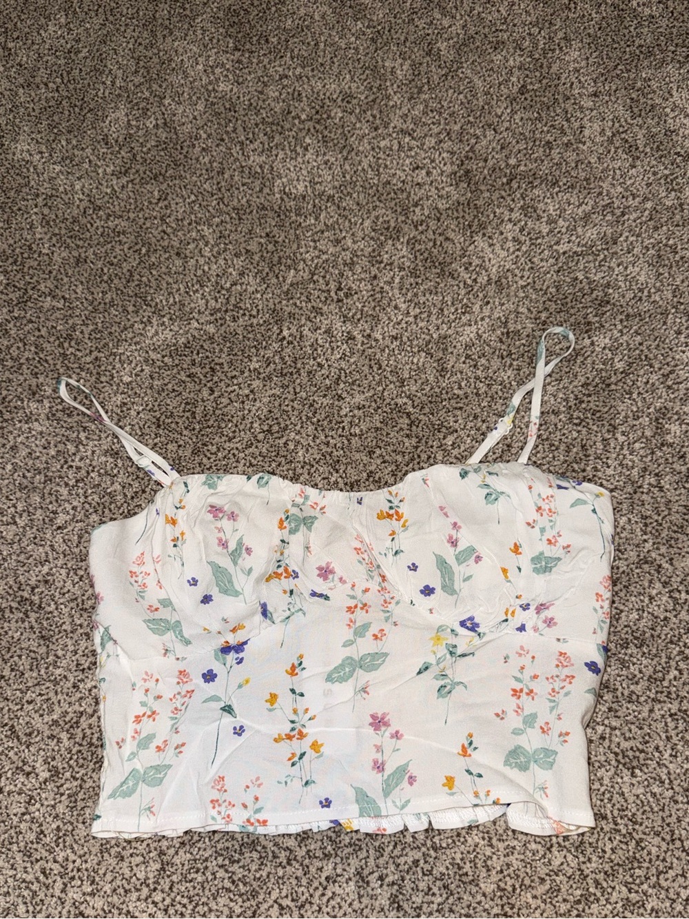 La Hearts White Floral Bustier Crop Top with Pastel Flowers
